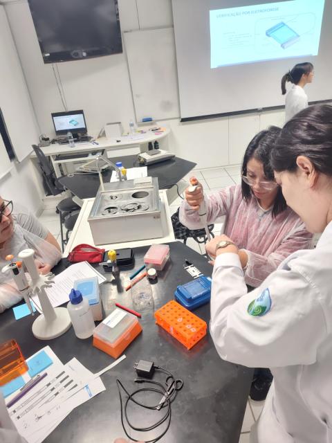 Professores trabalhando com enzimas de restrição